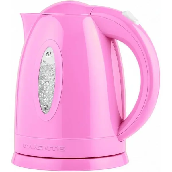 OVENTE Modern 1.7L Electric Tea Kettle - 1100W BPA-Free Water Boiler, Pink KP72P | Quick Boil, Auto Shut-Off, Boil-Dry Protection, 360° Swivel Base, Cordless Serving, Cord Storage, Clear-View Window, Removable Filter