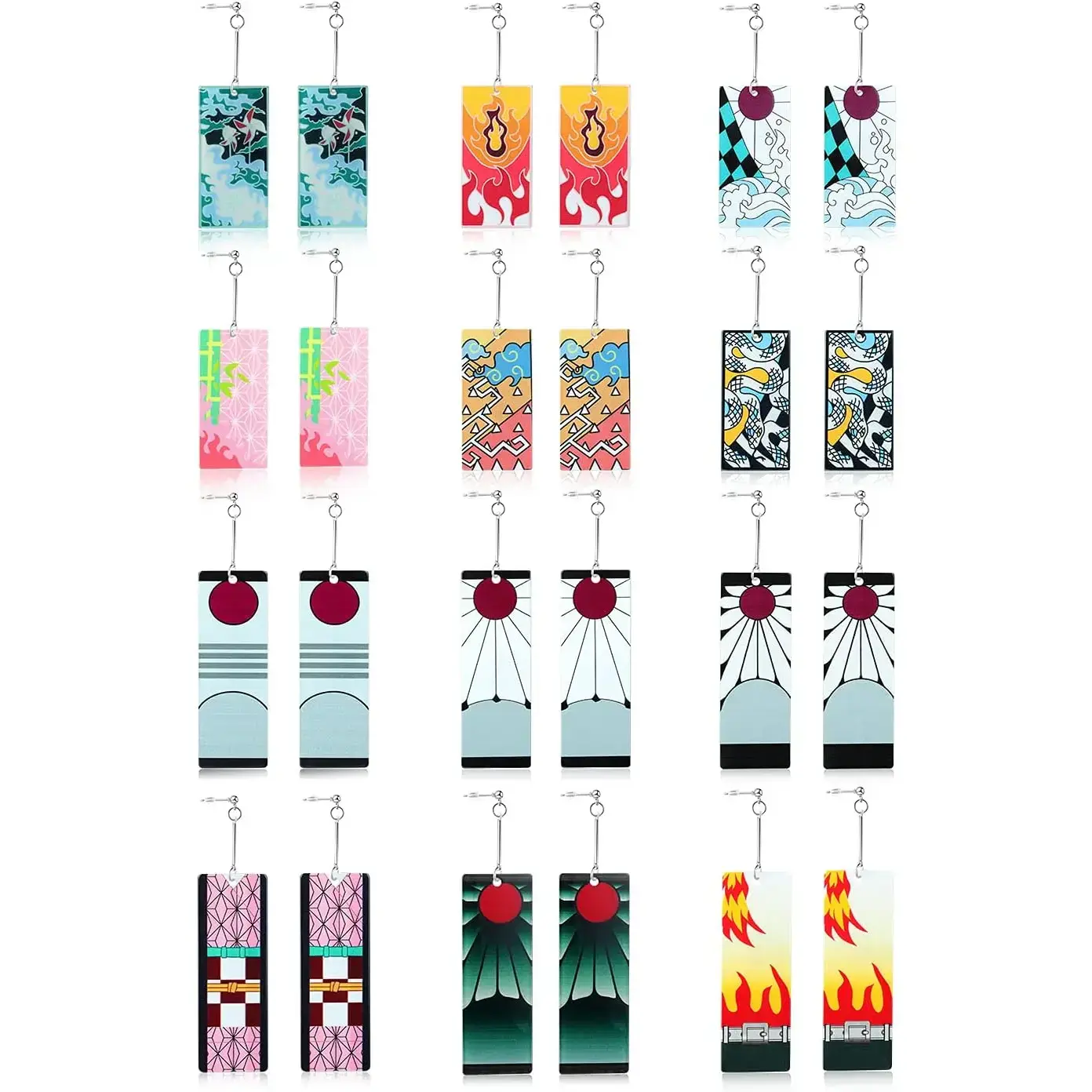 12 Pairs Women's Tanjiro Earrings Anime Demon Slayer Earrings Cosplay Fashion Double-sided Acrylic Alloy Resin Earrings