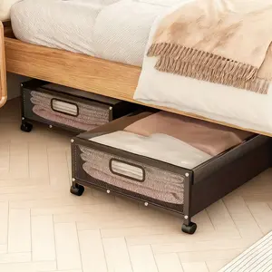 Under Bed Storage with Wheels 2pcs Clear Lids Rolling Drawers & Bins for Clothes Shoes Toys Books Blankets Black And Gray Bedroom Organization