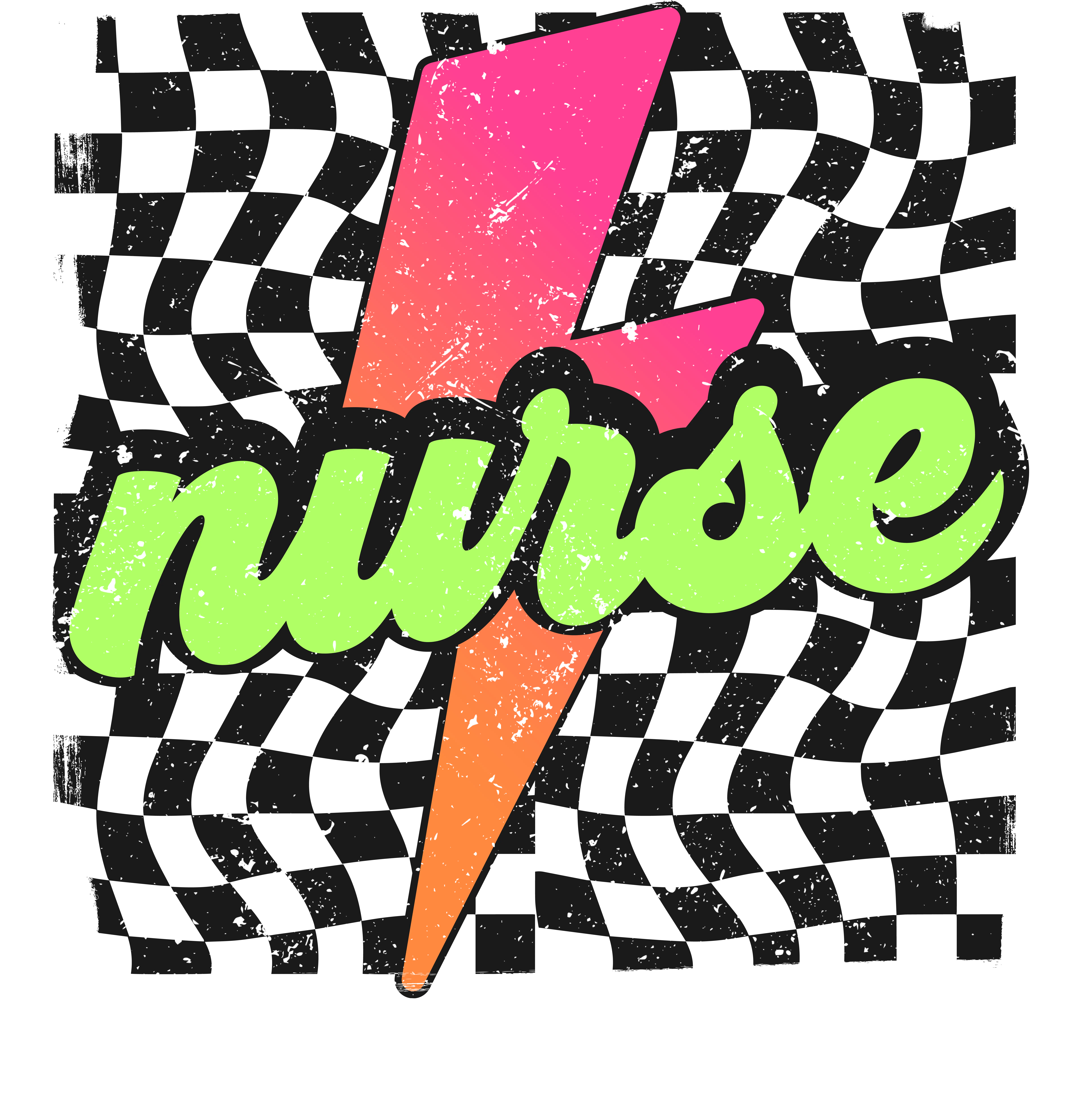 8.5x11 NURSE neon lightning bolt checkered retro sublimation transfer ready to press