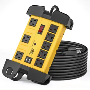 CRST 8 Outlets Dural USB Mountable Metal Power Strip Surge Protector with Cord Wrapping Design, Optional 15FT or 6FT Power Cord