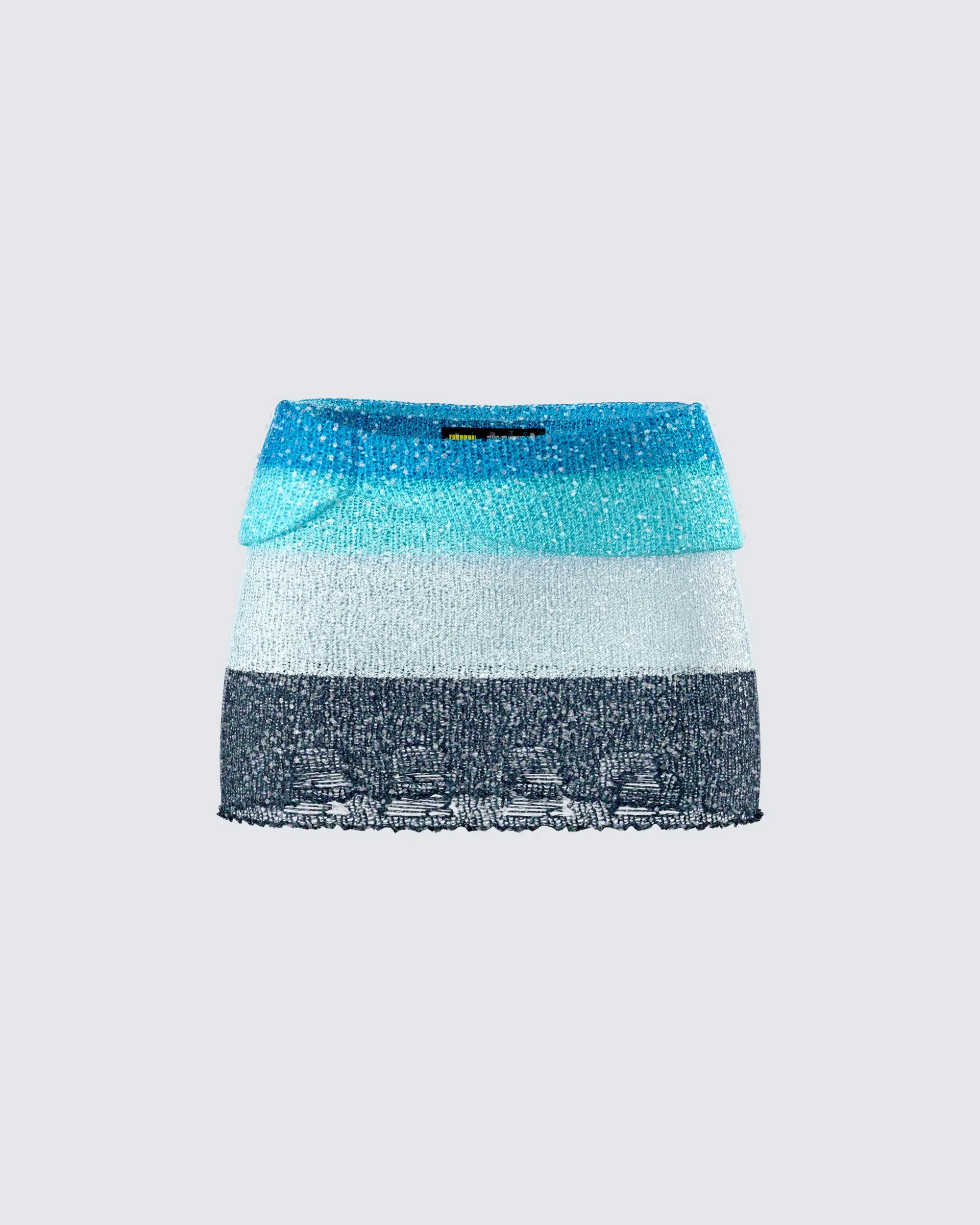 Women's Sequin Mini Skirt in an Ocean Ombre Stripe, Fitted Straight Knit Bodycon Skirt for Festivals, Polyester, Stripes, Bottom, Elastic, Stretchy, Gradient, Festival Skirts