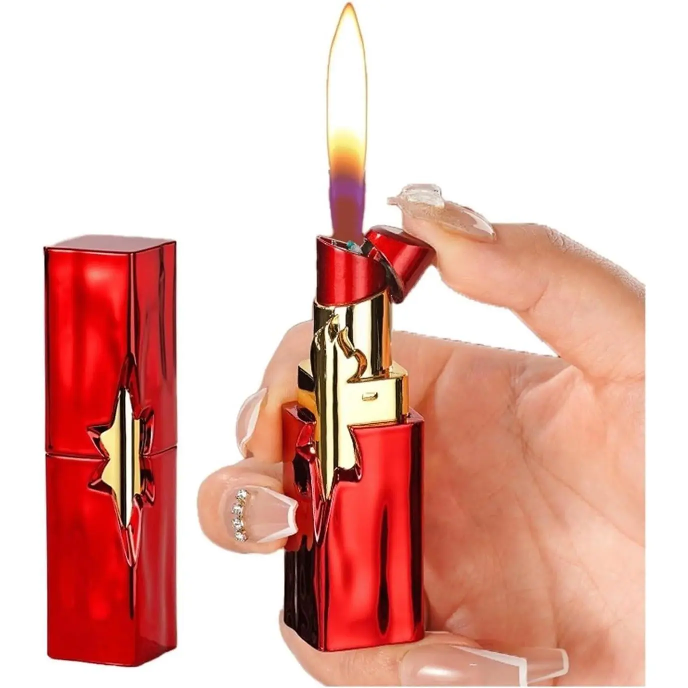 Lipstick Metal Lighter - Zinc Alloy Material, Windresistant Flame, and Refillable Butane System -Stylish Smoking Accessories Gifts (Butane Gas Not Included)