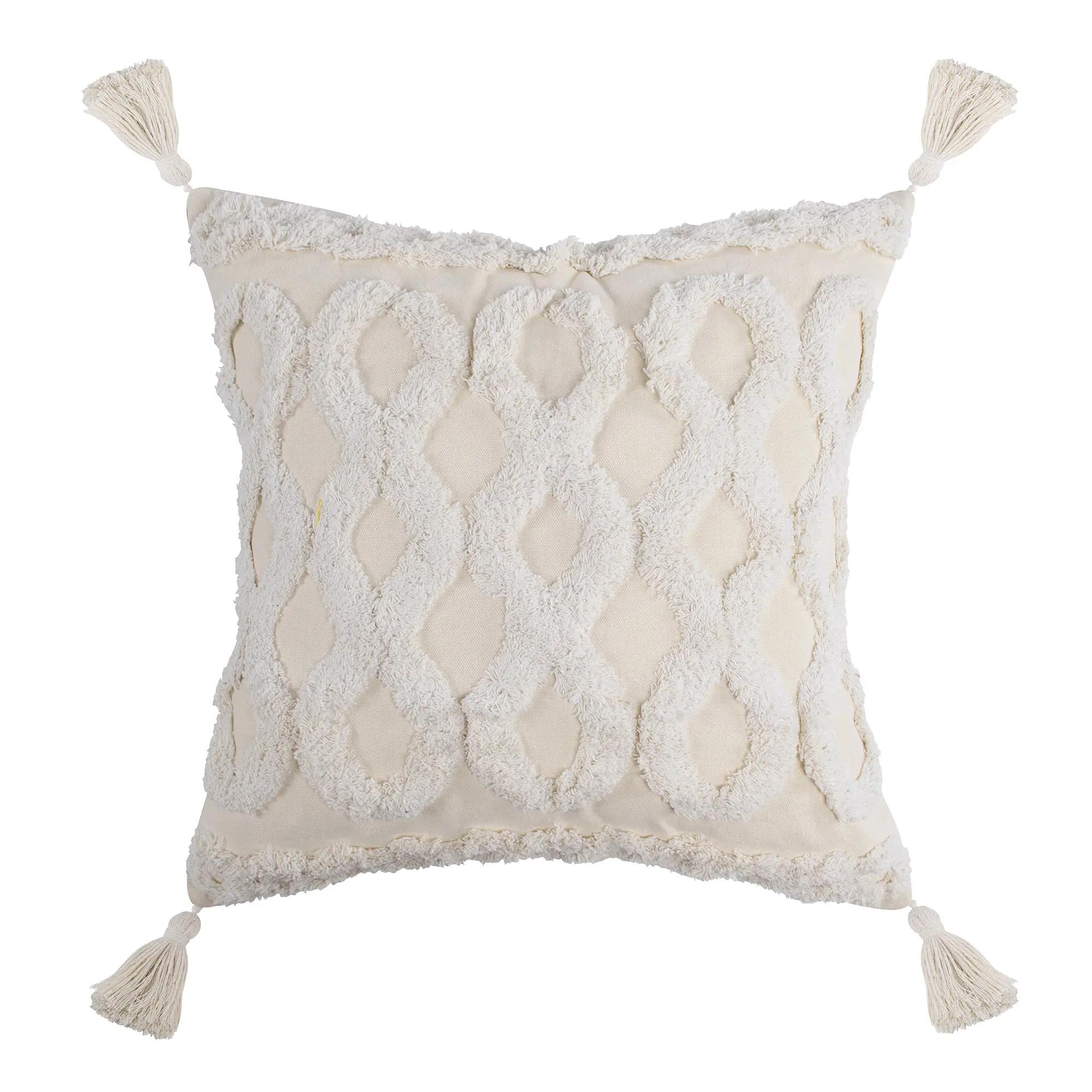 Pick-Stitch Artisan Tufted Diamond Pillow with Tassels