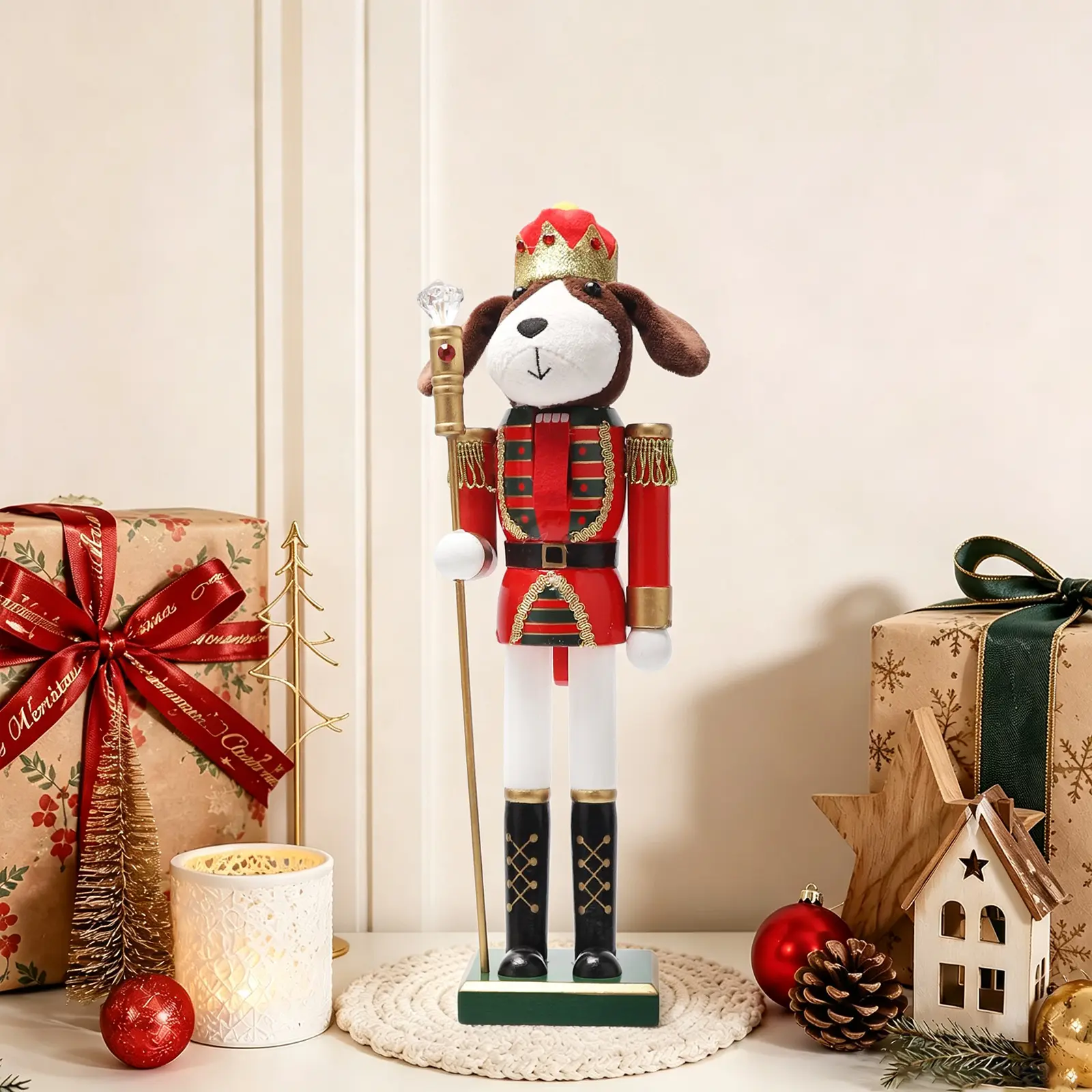 Viral Christmas Dog Nutcracker, Festive Wooden Soldier Ornament Winter Holiday Table Decor