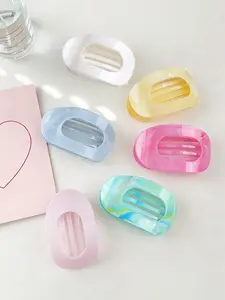 6pcs Sweet Marble Pattern Oval Duckbill Hair Clips, Flat Round Hair Claws, Multi-Use Hair Accessories for Daily and Beach Vacation, Hair Clip Set