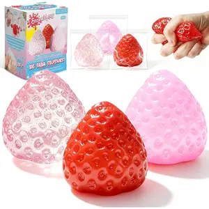 3Pcs Big Taba Squishies Strawberry, Cute Strawberry Squeeze Toys, Upgrade Fruit Squishies, Kawaii Sticky Stress Toy, Clear Fidget Toys, Valentines Gift for Kids, Teen Boys Girls Birthday Gift Ideas