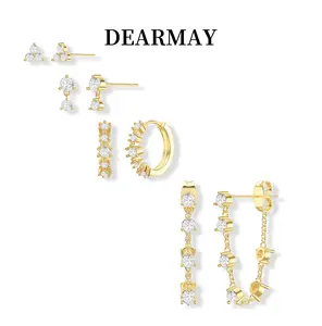Dearmay 4 Pcs Gold Earrings for Women Earring Stacks Summervibes Cubic Zirconia Hypoallergenic Cartilage Dainty Gold Hoop Earrings Sets Stud Earring Sets for Multiple Piercing Jewelry Best Gift For Mother' s Day