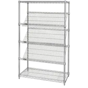 212 MAIN Modular Quantum Organizer Storage Stationary Chrome Wire Shelving Unit, 24x48 in. Slanted Shelf Racks