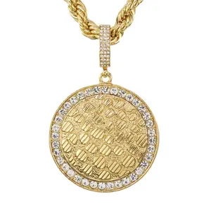 MaxBling81 Men's Large Nugget Iced Cubic Zirconia Medal Pendant - 8mm Size, 24" Thick Rope & Link Chain, High-Quality Polished Costume Necklace for Dad, Daily Wear & Gifting