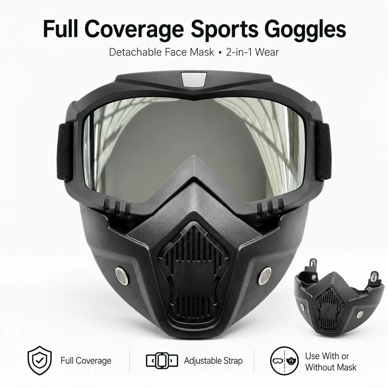 Dust Goggles with Detachable Face Shield – Clear Lens Mask for Yard Work, Farm Tasks, Mowing and Outdoor Jobs