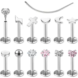 ZS 12Pcs 16G/18G Stainless Steel Medusa Monroe Lip Piercing Jewelry Internal Thread Tragus Helix Conch Cartilage Earrings Stud Earring for Women Men
