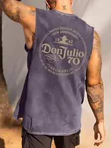 Men's Regular Fit "DON JULIO" Graphic Print Round Neck Tank Top, Casual Street Sleeveless Printed Top for Daily Wear, Men's Clothes for All Seasons, Socks, Vest Top
