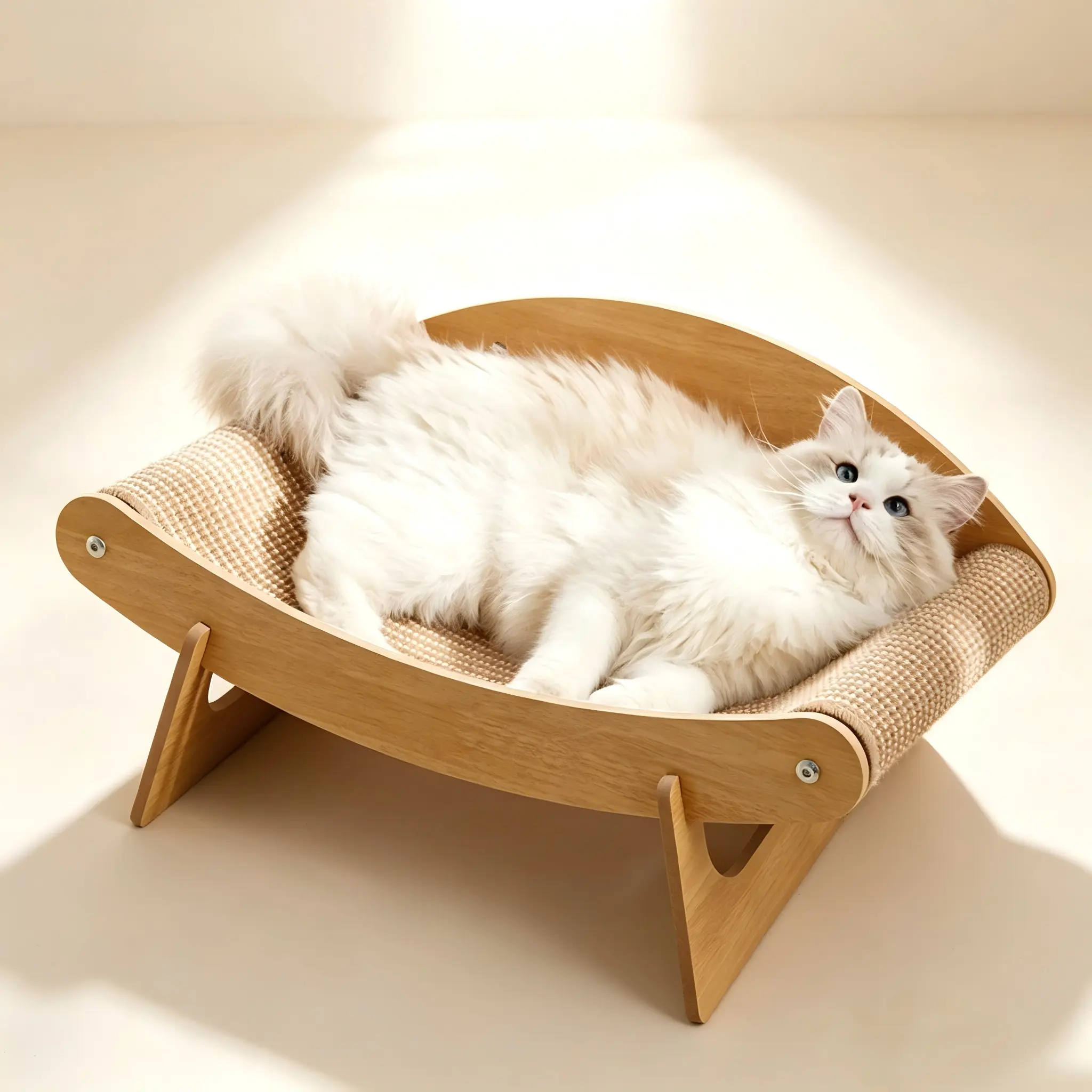Extra-Larger Cat Scratcher Bed for Indoor Cats Natural Sisal Cat Scratching Board, Wood Frame Scratch Pad, Modern Cats Lounger/Hammock, Easy Assembly Furniture