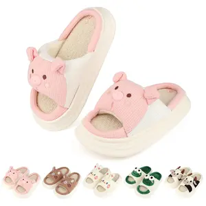 Cute Cartoon Cow Linen Slippers Indoor Home Anti Slip Summer Men's and Women's New Cotton Linen Cool Slippers