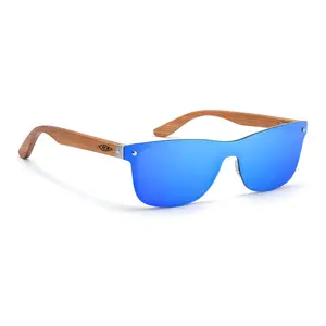 Static Blue Handcrafted Eco-Friendly Polarized Sunglasses with Real Bamboo Wood Arms & UV400 Protection Full Face Lenses