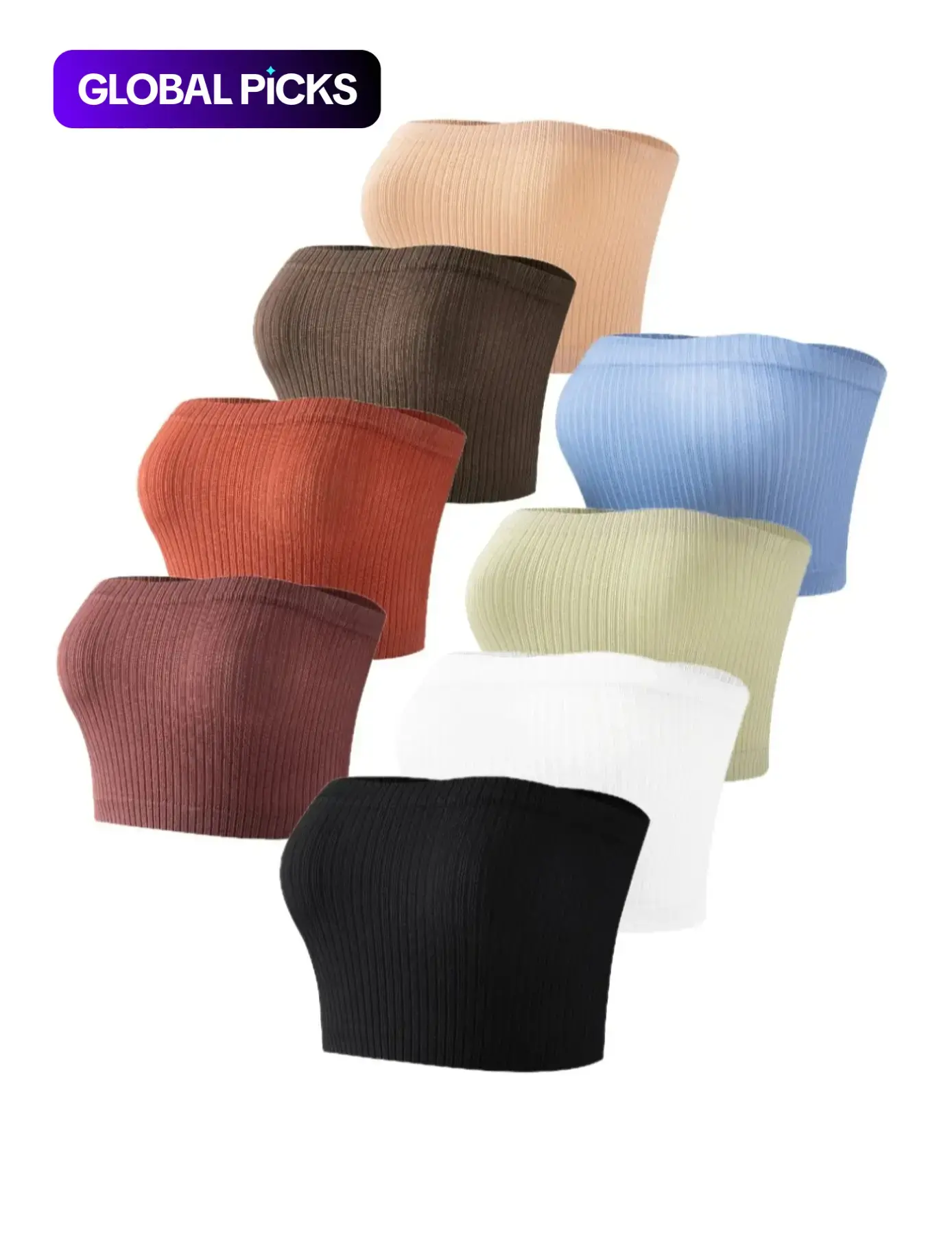 8pcs/10pcs Women's Seamless Tube Bra, Elastic Bra, Casual Comfy Bra, No Underwire Seamless, Wireless Full Coverage, Comfortable Buckleless Design, Casual Minimalist All-Season Lingerie