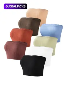 8pcs/10pcs Women's Seamless Tube Bra, Wireless Full Coverage, Comfortable Buckleless Design, Casual Minimalist All-Season Lingerie
