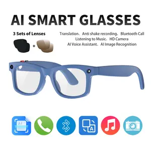 Gradient AI Smart Glasses, Multifunctional Smart Glasses, 5MP HD Cameras, 1080P Anti-Shake Video Recording, 3 Lens(Sunglasses + Anti Blue Lens) for Travel Sports Video Recording, Hands-free BT Calling, AI Translation, Object Recognition