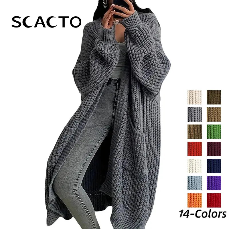 Scacto Women's Plus Size Cardigan, Minimalist Solid Knitwear - Lazy Chic Style Long Sleeve, Loose Fit Autumn Winter Piece, Sizes S, M, L