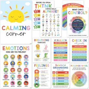 Calming Corner Classroom Posters - Feelings Wheel & Emotions Chart for Kids - Posters for Calm Down Corner Supplies for Therapy Office Decor - Durable Laminated Material - International Warranty - Emotional Regulation Thinking Skills