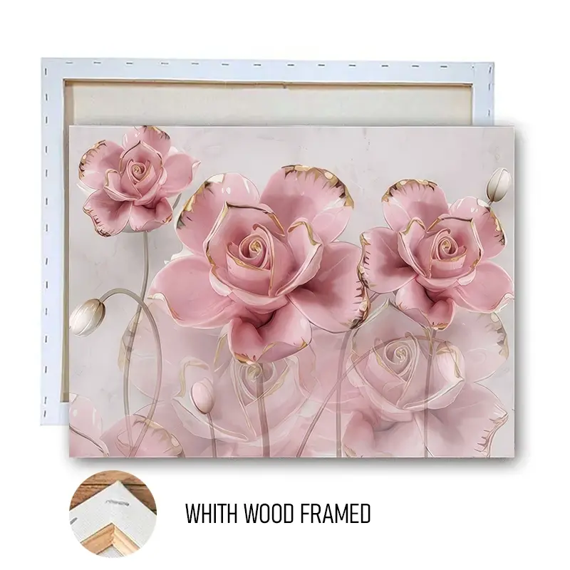 1pcs Modern Minimalist Design Pink Rose Gold Foil Decorative Painting Living Room Bedroom Sofa Background Wall Art with Solid Wood Frame Canvas Painting Nordic Style Home Wall Art Decoration Flower Painting Canvas, Art Work For Wall Decor