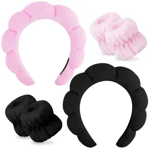 2-Pack Spa Headband with Wristbands - Ultra-Absorbent Terry Cloth, Non-Slip Grip for Facial & Makeup