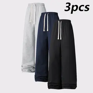 Men's Solid Color Fleece-Lined Drawstring Waist Joggers, Autumn and Winter Casual Slim Fit Straight-Leg Pants, A Must-Have Men's Bottoms for Everyday Wear, Casual Street Dance Pants / Warm Home Pants