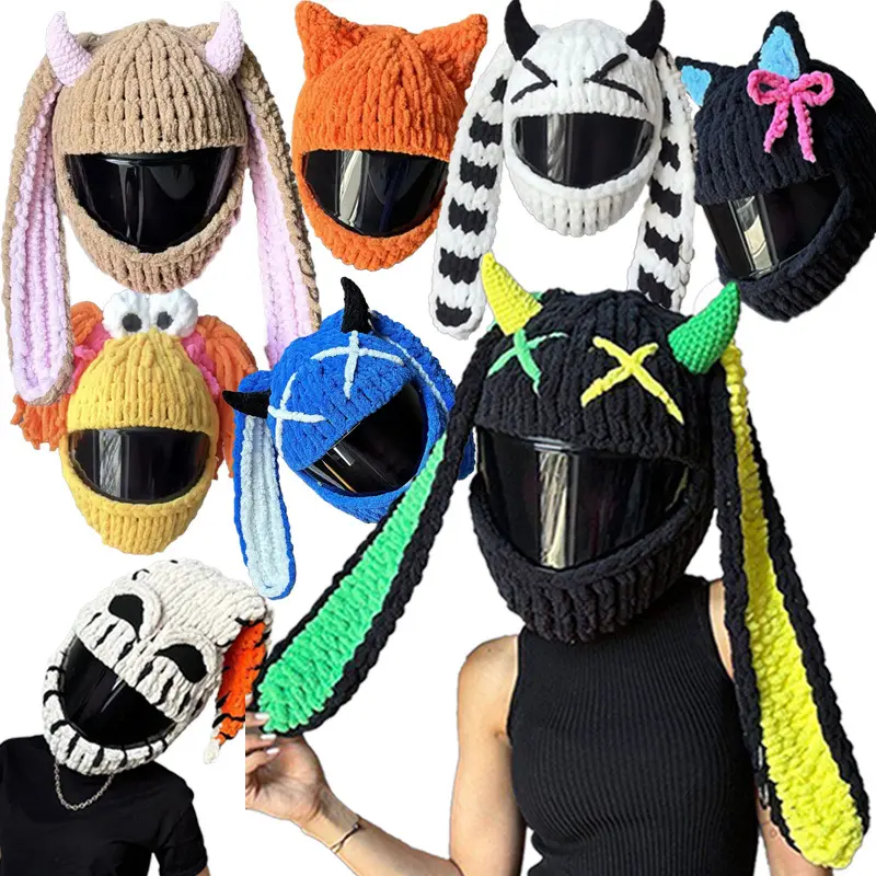 Motorcycle Helmet Cover, Funny Crochet Monster Design, Handmade Plush Novelty Biker Gear for Men & Women, Motorcycle Accessories