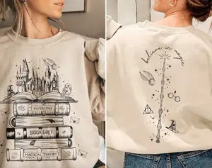Vintage Magic Book Stack Sweatshirt – Wizard Spellbook Fantasy Aesthetic Crewneck, Womenswear, Andrew Clothings Long Sleeve Casual