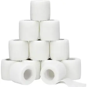 OUTDOOR 12 Rolls White Athletic Pre Wrap Tape,2 Inch x 5 Yards Self Adhesive Bandage Wrap Cohesive Wrap Bandages for Athletic Baseball Wrist Tape,Sports,Pets,Wrist,Ankle,Hands Knees (White)