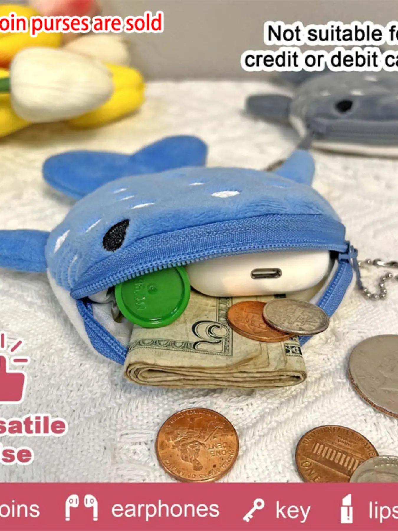 Cute Shark Plush Coin Purse, Cartoon Animal Design, Zipper Closure, Zippered Coin Pouch, Perfect Gift for Women, Fashion Handbag, Large Capacity, Travel Bag