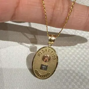 14K Gold Two-Tone "Mi Bautizo" Medal with 14” Chain