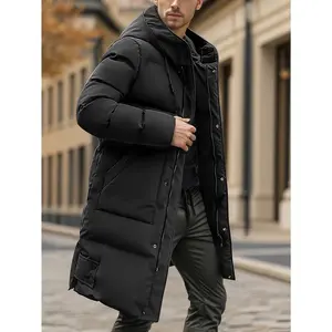 Men’s thick winter coat — windproof and cold-proof jacket with full zipper, long formal hoodie, large front pocket — extremely warm for very cold weather, travel—non-elastic fabric structure, winter jacket, office clothing, thick