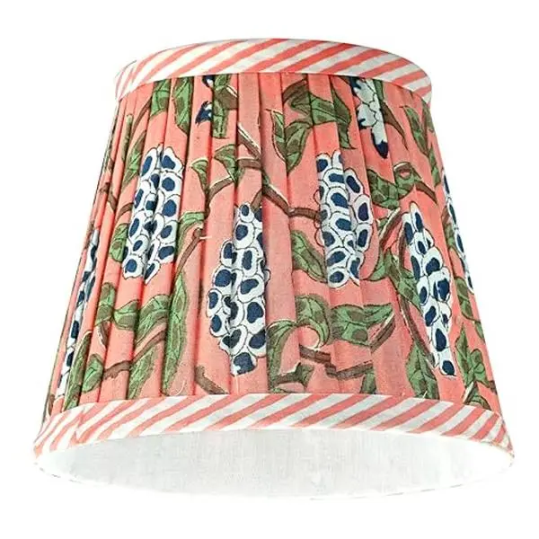 Ridhi Block Print Dark Salmon Lamp Shade 4" Top x 5" Bottom x 6" Slant Set of 2 Handmade Pleated Cotton Lampshade, Fits E26/E27 Base Table Lamps Boho Vintage Decorative For Bedroom, Living Room