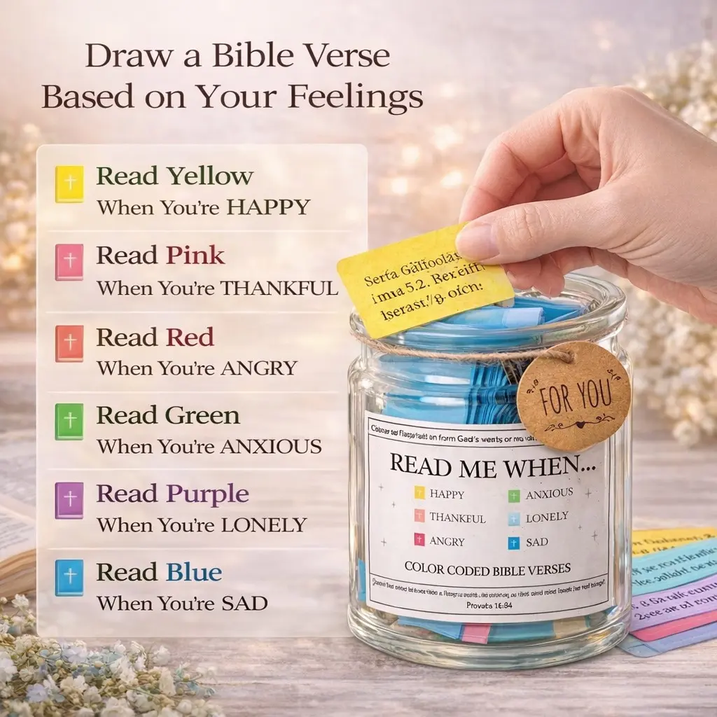 Read Me When Bible Verse Jar – 90+ Color-Coded Scripture Cards for Daily Encouragement, Prayer & Spiritual Comfort, Christian Gifts for Women, Mom & Mother’s Day, Gifts for Birthday, Religious Birthday Gift