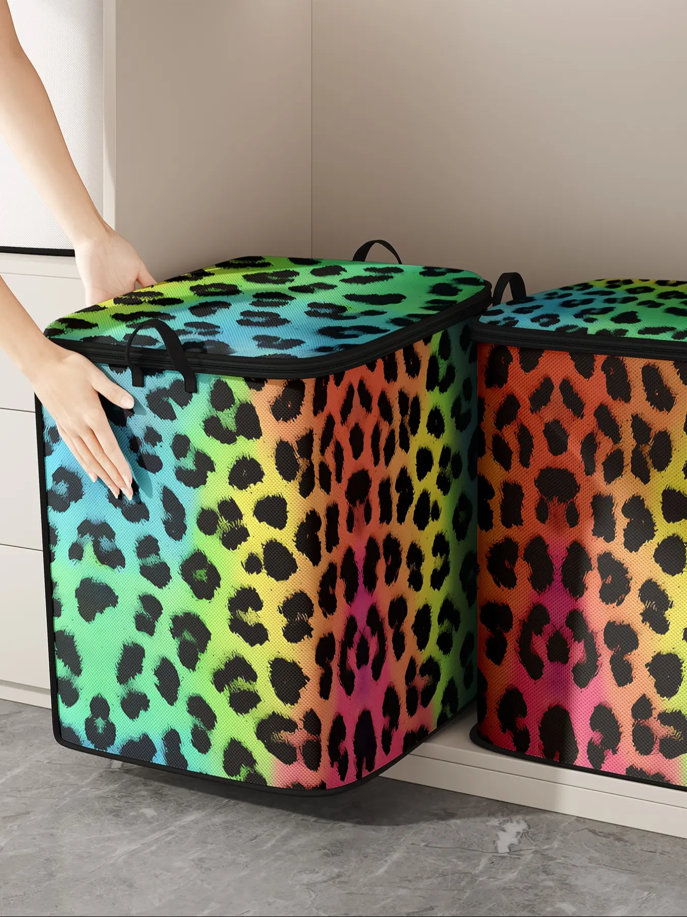 Cheetah Print Thick Quilt Blanket Storage Bag, Cute and Practical Kids Bedding Organizer, Bedding Storage Bags, Durable Material, Easy Carry Handle, Home Use