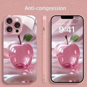 Pink Crystal Apple New Model Compatible with iPhone 16/ 16 Pro/ 16 Plus/ 16 Pro Max/ 15/ 15 Pro/ 15 Pro Max/ 14/ 14 Pro/ 14 PLUS/ 14 Pro Max/ 13/ 13 Pro/ 13 Pro Max/ 13 Mini/ 12/ 11/ XR/ XS/ X/ 7 Pink Metallic Paint Tempered Glass Phone Case