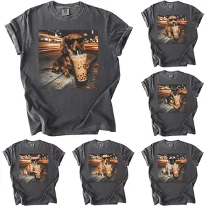 Custom Comfort Colors Funny Dogs Drinking Iced Coffee T-Shirt, Dog Breeds Shirt, Personalized Dog Lover Shirt, Vintage Dogs Shirt