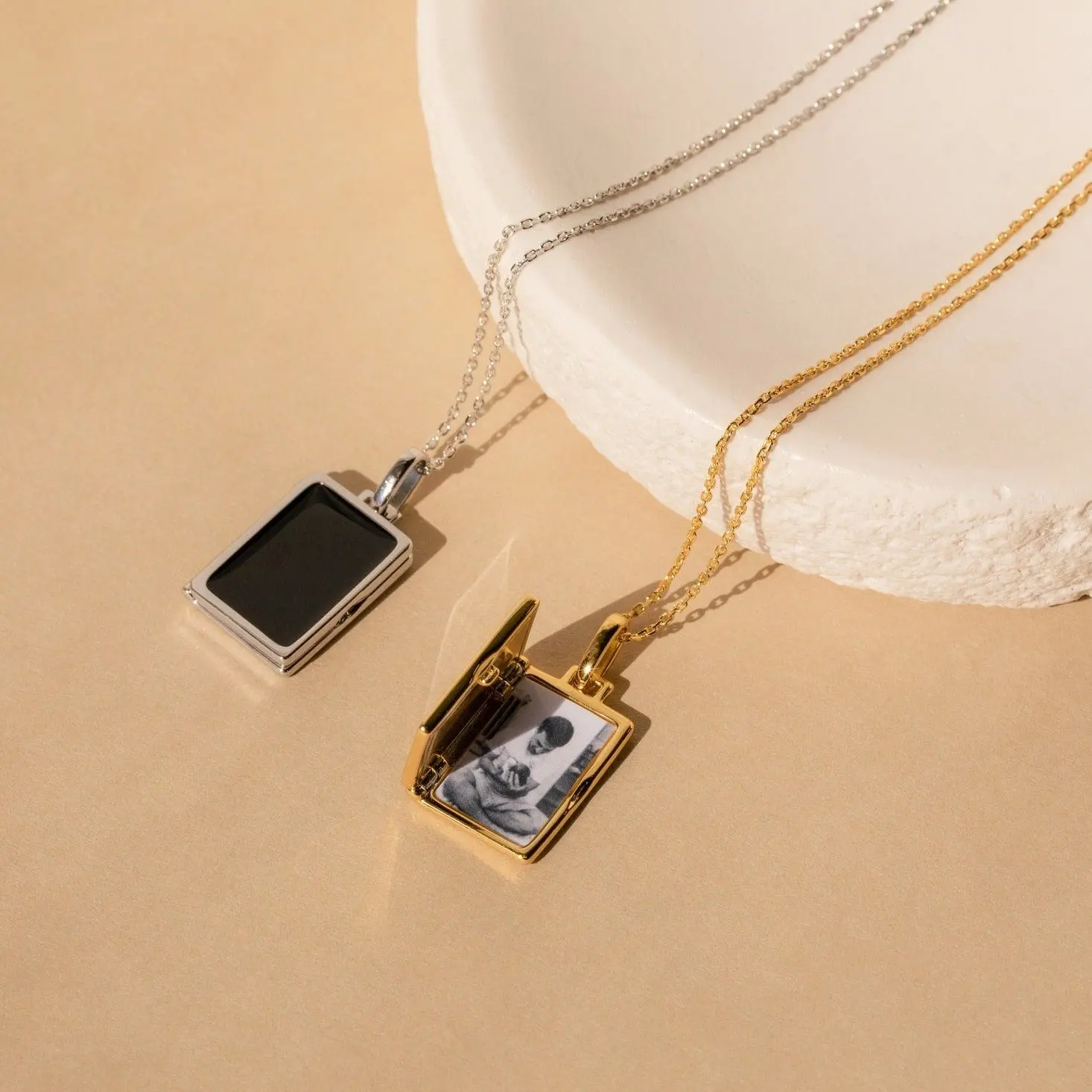 Onyx Locket Necklace by Caitlyn Minimalist - Black Enamel Photo Pendant Necklace - Minimalist Jewelry - Personalized Gift for Her