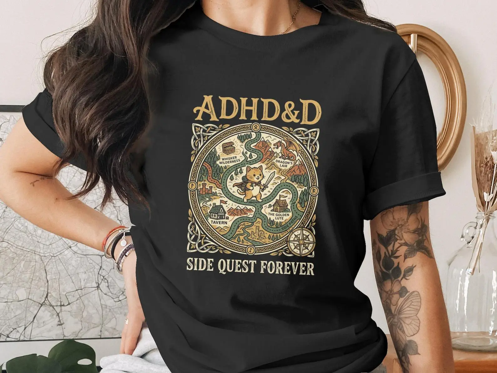 T-shirt Funny DnD Shirt, ADHD&D Side Quest Forever Shirt, Funny DnD Tee, Dungeons and Dragons Shirt Women, Comfort Colors, Fantasy Tee, Gamer Gift