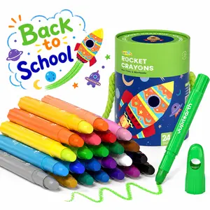 JUPITEARTH silky crayons 24-Color Twistable Coloring Crayons - Rocket Head Style, Non-Toxic Washable, Ultra-Smooth Strokes, Easy-to-Grip, with Storage Bucket, Glitter, Kids Stuff, Toddler Art Supplies, Ideal  back to school shopping summerwins