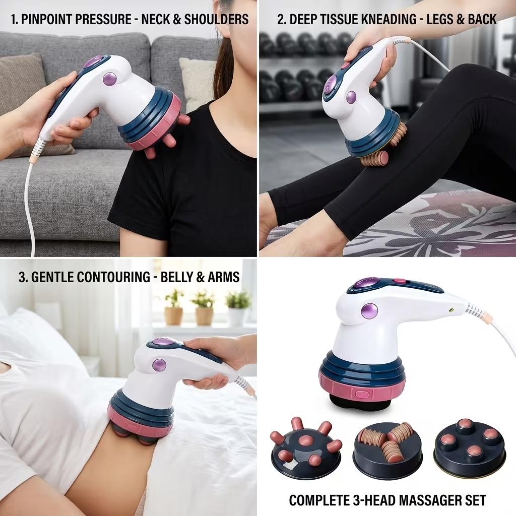 Compact Electric Handheld Massage Device 3 Speed Vibration Options 3 Detachable Massage Heads Adjustable Strength Portable Tool for Home Daily Usage