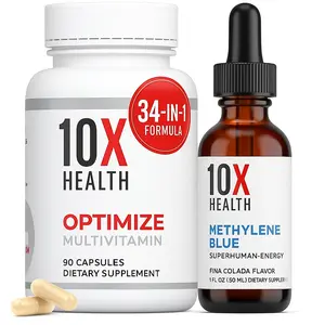 10X Health Brain & Energy Stack – Optimize Multivitamin + Methylene Blue Drops for Focus, Mitochondria & Daily Vitality – 90 Ct + 30ml Healthcare Fitness Nutrition Man