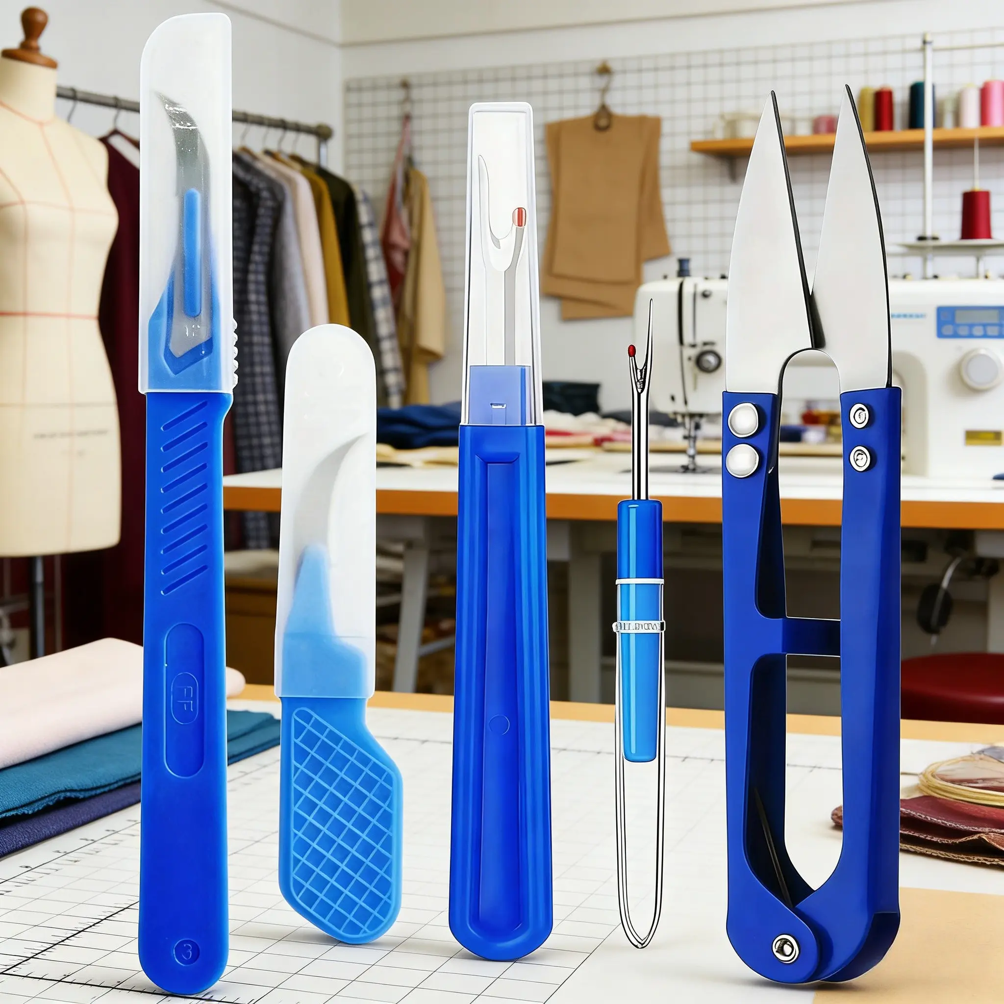5 Piece Blue Sewing Tear Kit, Includes Thread Cutter, Seam Ripper, and Scissors for Removing Seams, Essential Sewing Tools Set, Sewing Supplies
