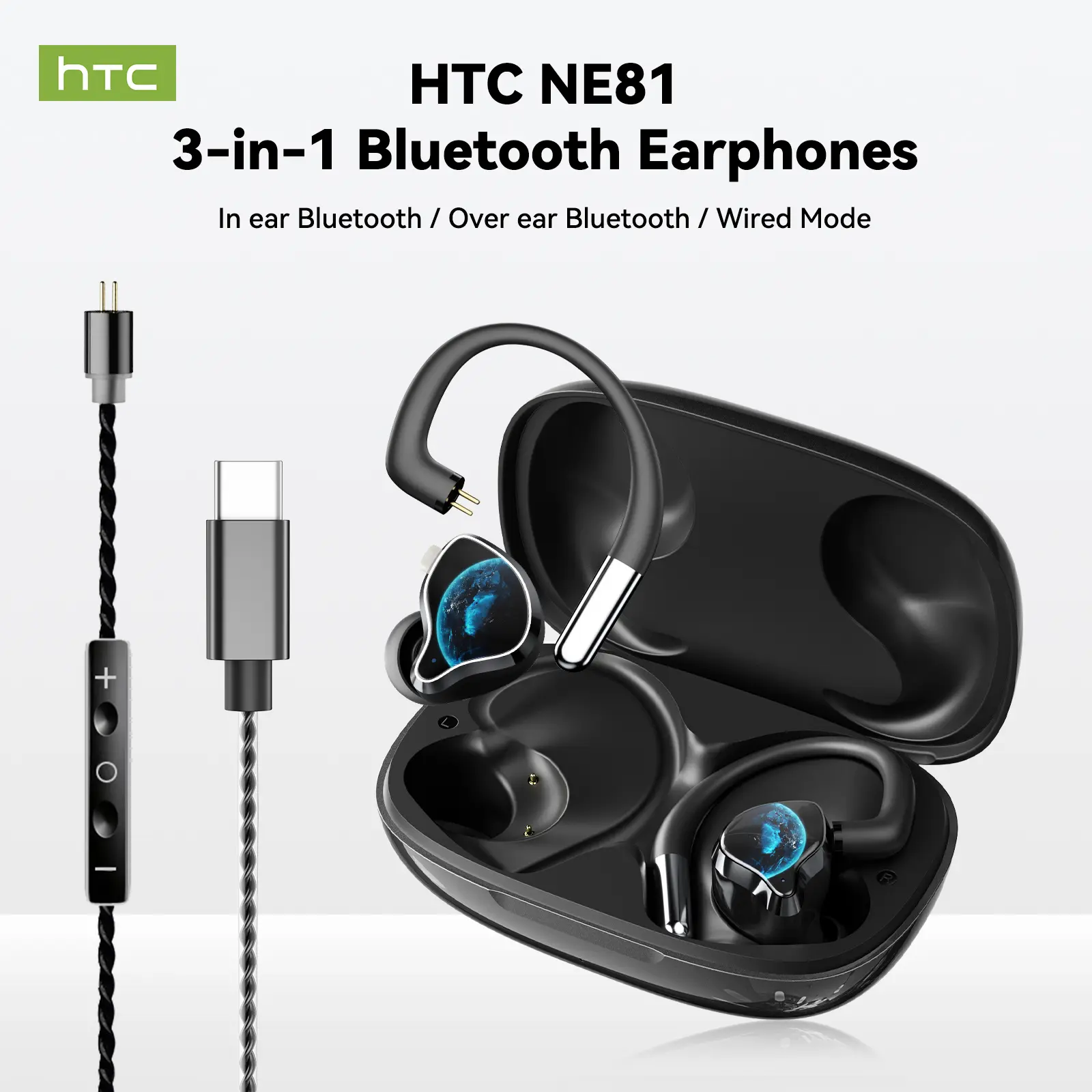 HTC NE81 3-in-1 Bluetooth Headphones, Karaoke Monitor, Voice Change, HiFi Sound for Sports & Streaming
