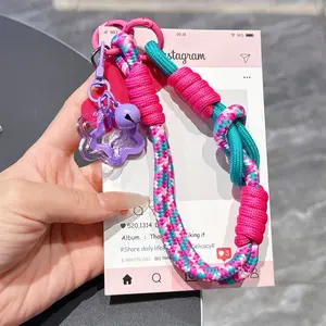 Dual-Color Polyester Phone Wrist Strap Short Anti-Loss Lanyard Star Pendant Universal for All Phones