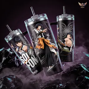 Soi Fon Bleach TYBW Stealth Force 40 oz Tumbler, Suzumebachi Weapon Graphic Design Vacuum Insulated Travel Mug with Handle Steel Keeps Drinks Cold 12H+ Hot 6H Shonen Anime Merch for Cosplayers   Convention Gift