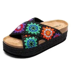 Dream Pairs Women's Raffia Platform Slip On Sandals