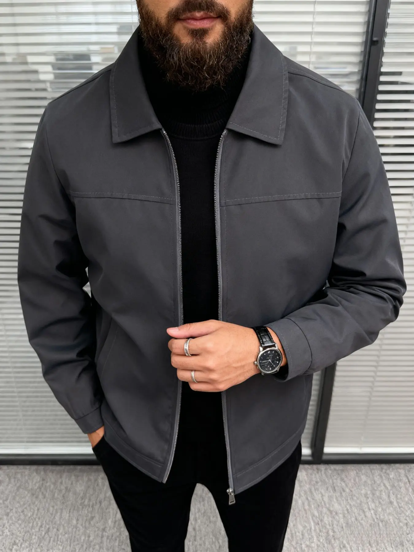 Men's Spring and Autumn Casual Comfy Jacket, Fashion Casual Outerwear, Long Sleeve, Fitted, zipper closure, machine washable, light business collar, 100% polyester fiber, easy to maintain, suitable for daily leisure, work travel, formal wear